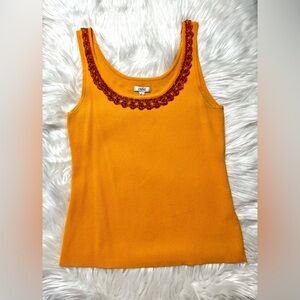 Vintage Y2K Cache Ribbed Tank Top With Beaded Trim Size Large